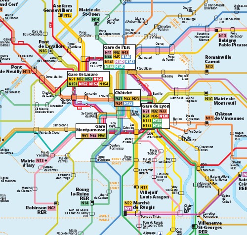 Mapa de autobuses Noctilien - Par�s