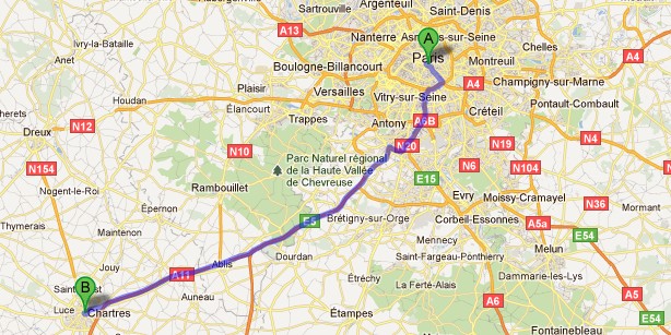 Mapa de Par�s a Chartres